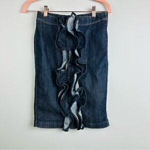 7 For All Mankind Denim Blue Knee-Length Pencil Ruffle Skirt Size 25